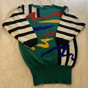 VTG 80s 90s Funky Hip Hop Colorful Geometric Crewneck Acrylic Sweater, SZ M